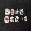 24PCS Grunge Goth Graffiti Short Square False Nails Thorn Heart Eye Smiley Print Dark Press On Nails Y2K Wearable Nail Tips Art