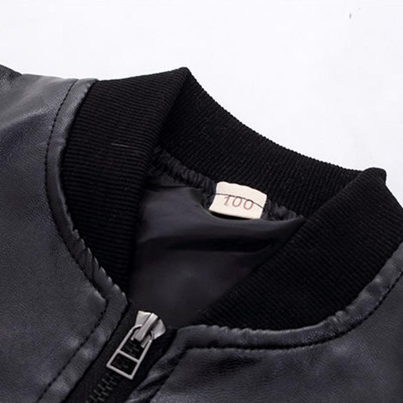 Baby Jungen PU Jacken 1-13 Jahre alt Rundhals Jacke Herbst Winter Plus Samt Verdickung Schwarz