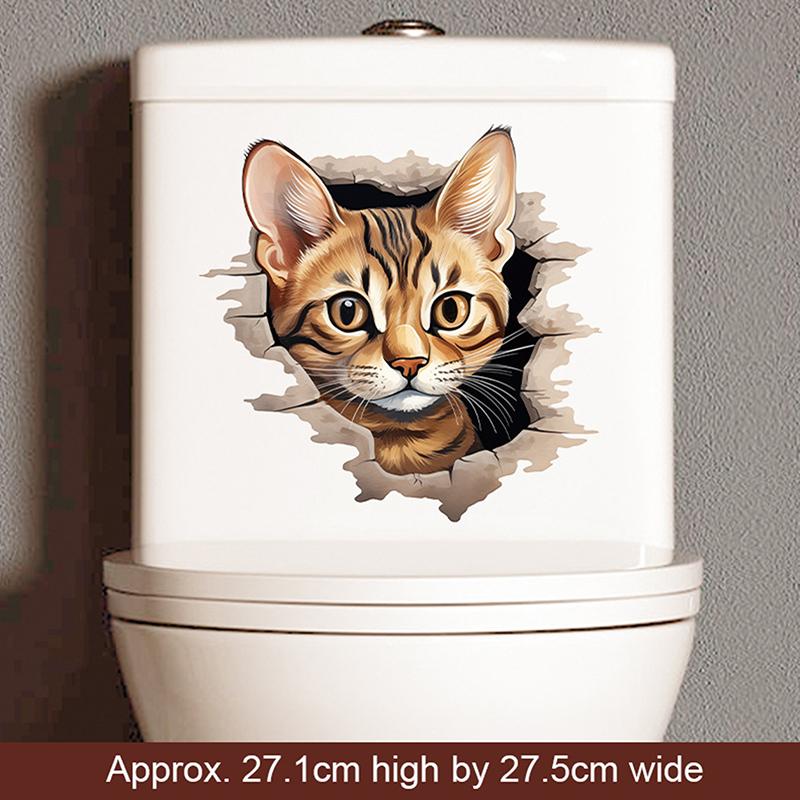 Funny 3D Kitten Toilet Seat Stickers Decals Waterproof Peel & Stick Restroom Animal Decals Decor For Bathroom Washroom