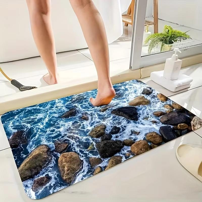 VIKAMA Coastal Style Bathroom Carpet, With Excellent Water Absorption, Door Mat, Kitchen Entrance Mat, Laundry Room Carpet