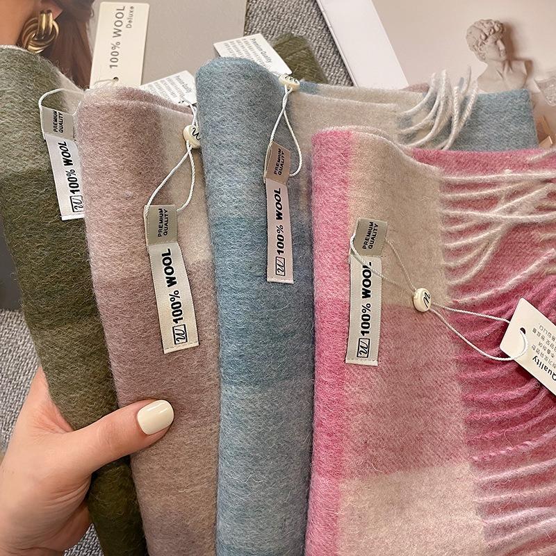 Small wool checkerboard simple winter versatile warm scarf female scarf student style
