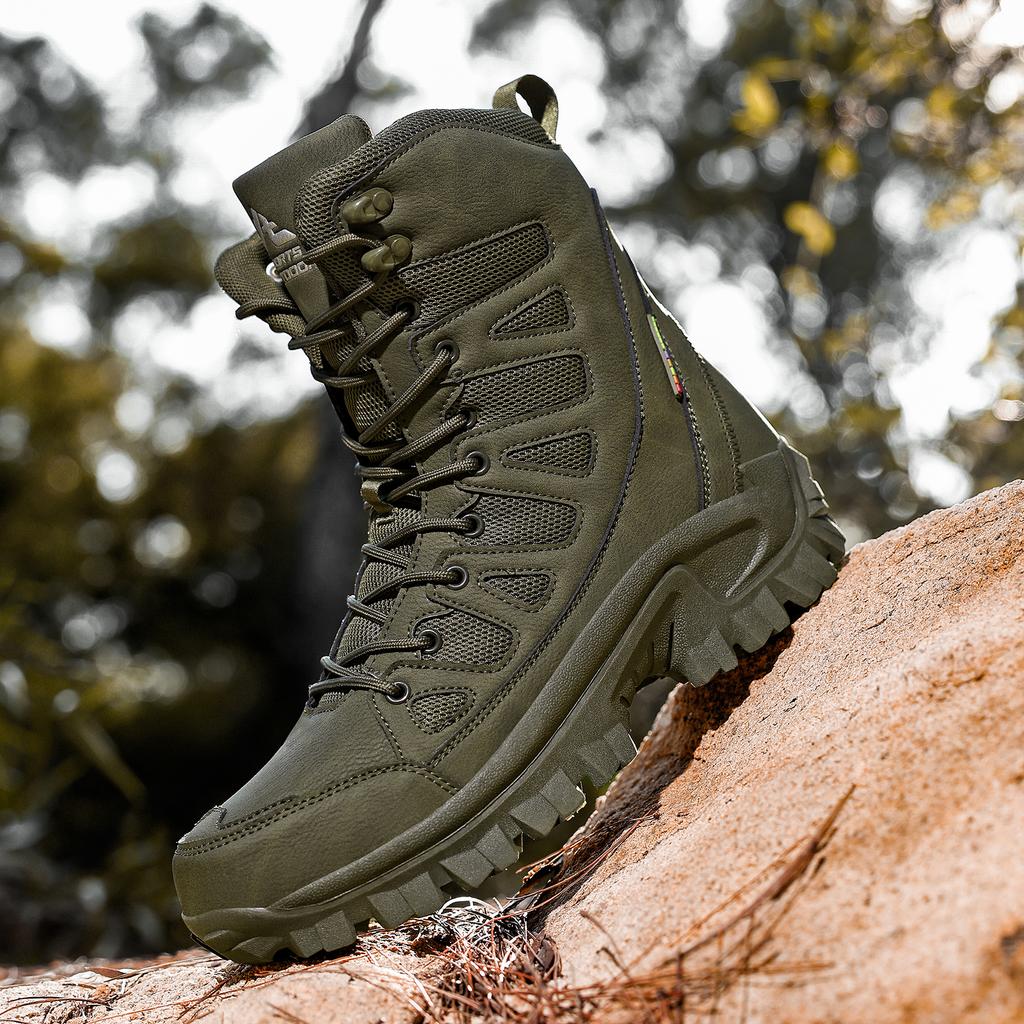 Botas de Hombre de Cuero de Caña Alta Transpirables Botas de Combate del Desierto para Exterior Antideslizantes Botas de Senderismo para Hombre Botas de Motociclista Botines de Trabajo