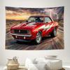 Classic Red Muscle Car Desert Sunset Wall Tapestry Machine Washable All Season Decor Art Print Automotive Design HomeQuick Setup