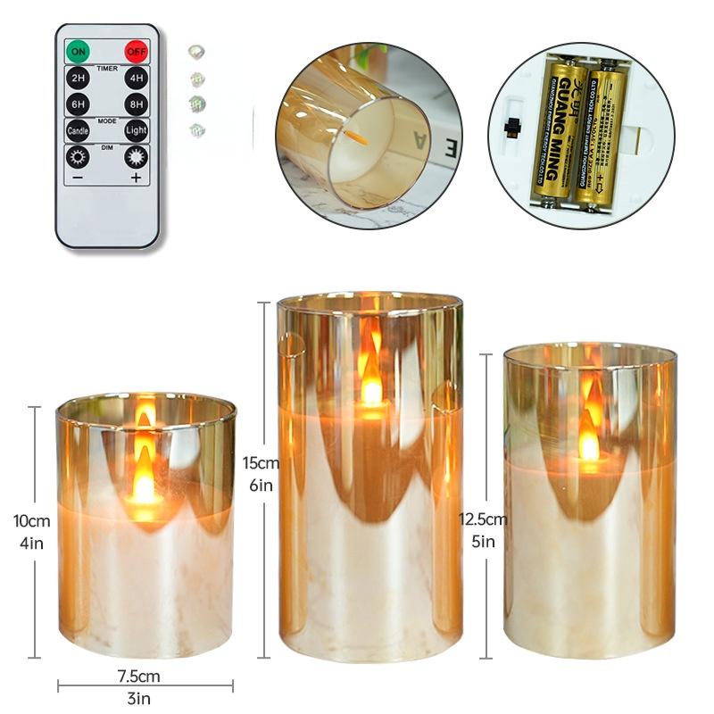 Dual Finish LED Candle Trio Mirrored Amber Glass Matte Ivory Flameless Pillars for Contrasting Light Play Paraffin LED Candle