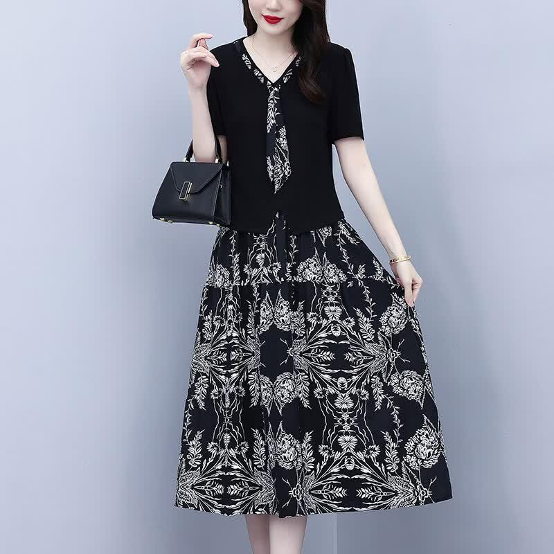 Women's Elegant Black Layered Two-Piece Dress Set