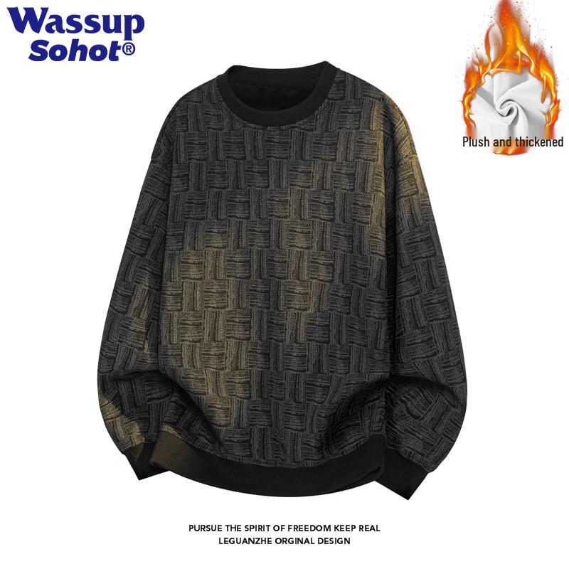 Wassup Sohot Men's American Retro Loose Casual Round Neck Long Sleeve Sweatshirt