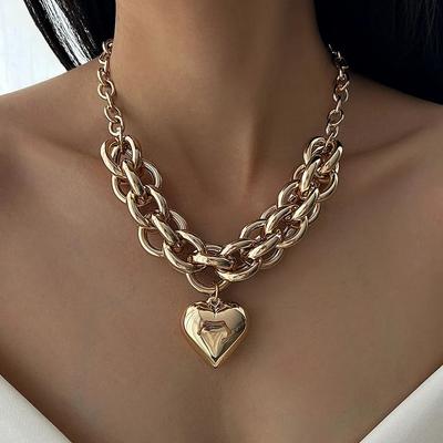DIEZI Punk Vintage Heart Pendant Necklace For Women Fashion Gold Silver Color Statement Chokers Clavicle Chain Necklace Jewelry