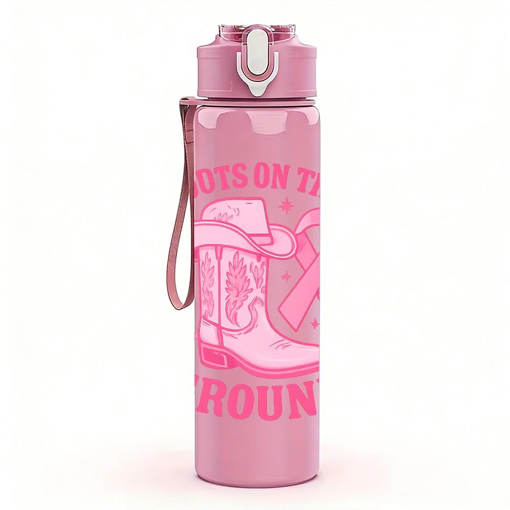 1PC Boots On The Ground Pink Ribbon 750ml Color Plastic Sports Water Bottle Leakproof Flip Straw Lid Suitable for Sports Office Home Use