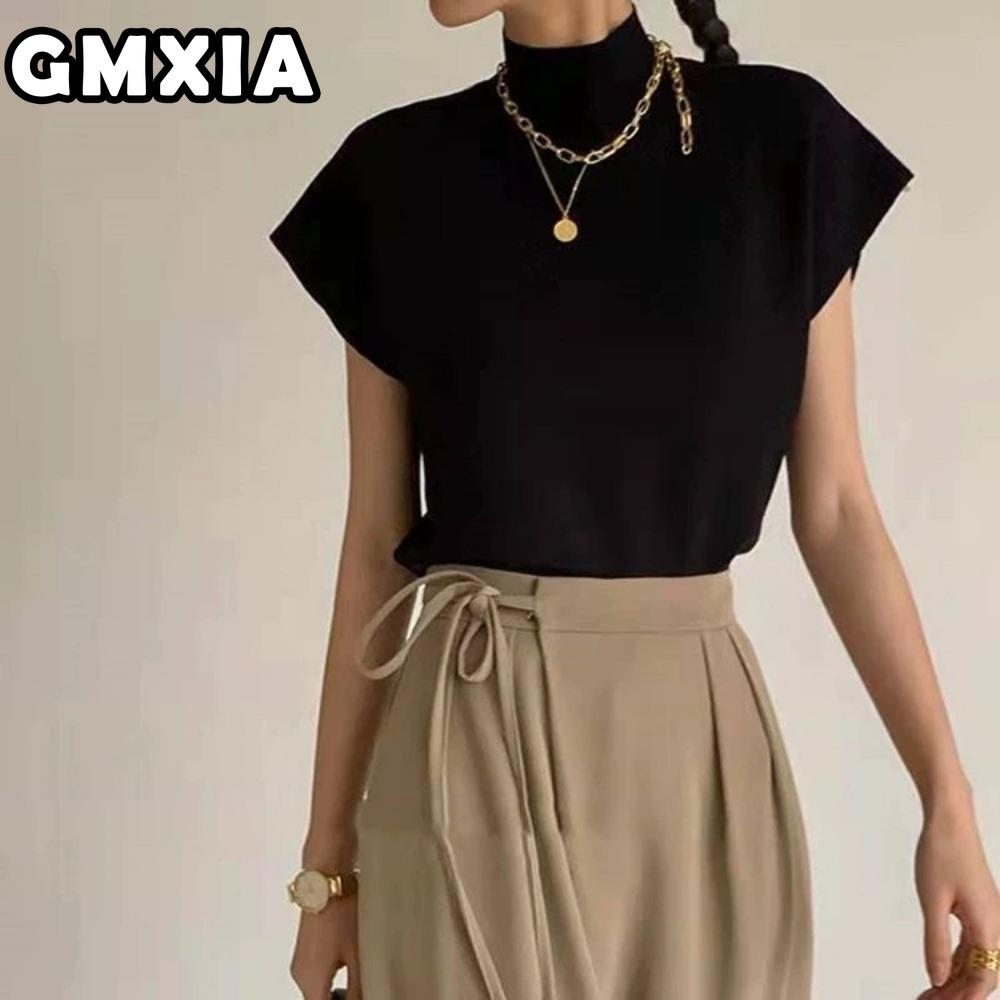 

GMXIA Женские Модные Повседневные Блузки и Рубашки с Коротким Рукавом и Принтом Однотонного Цвета one size чёрный