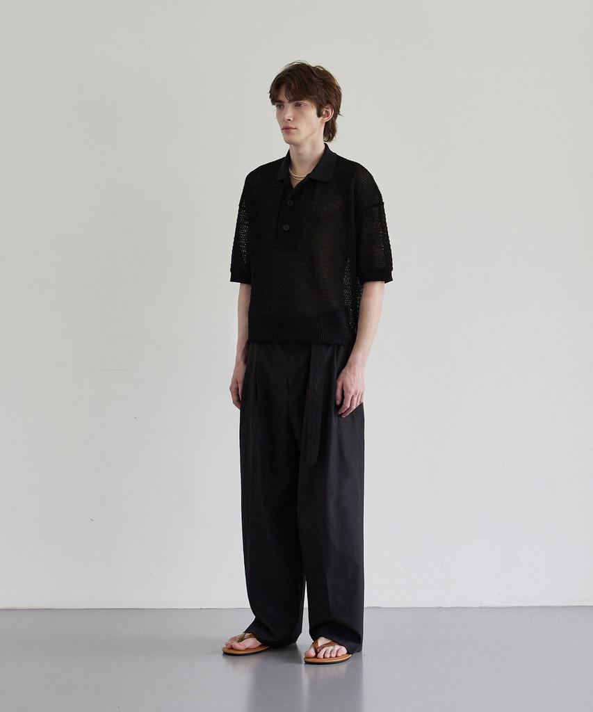 Beleudeunua Double-Pleat Belted Wide Pants (Black)