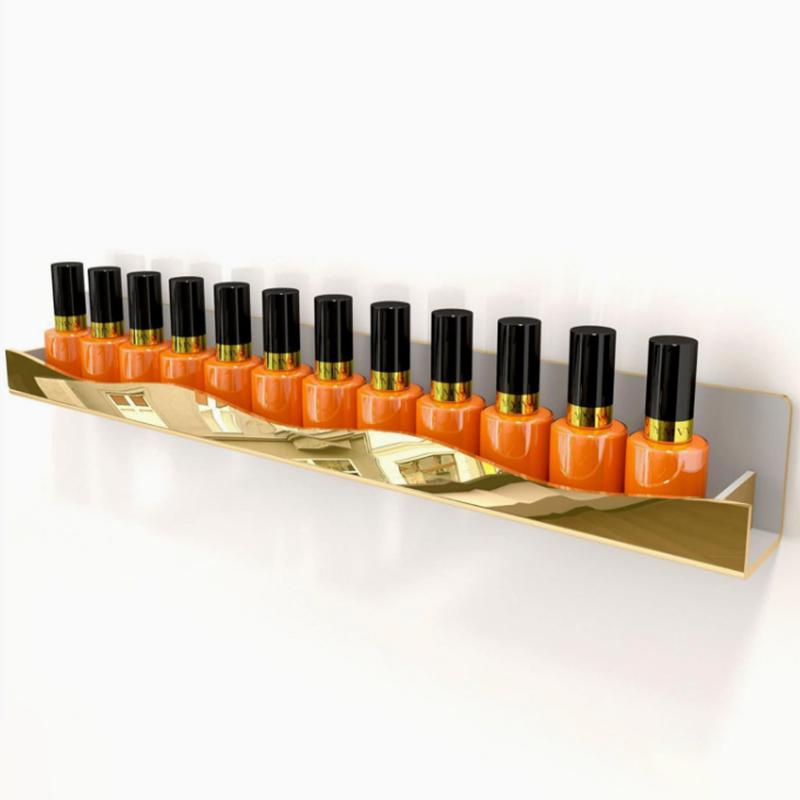 Nail Polish Display Rack Acrylic Gold Silver Storage Holder Nail Tools Wall Mount Lipstick Cosmetics Organizer