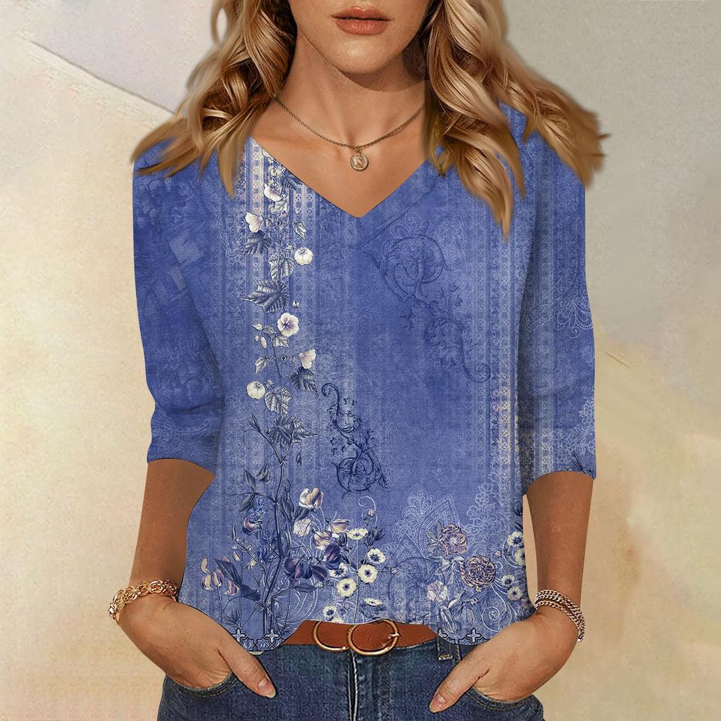 3/4 Sleeve Shirts For Women Cute Print Graphic Tees Blouses Casual Plus Size Basic Tops Pullover