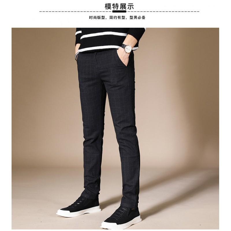 Mens Slim Fit Casual Pants Thin Stretch Long Trousers Plaid