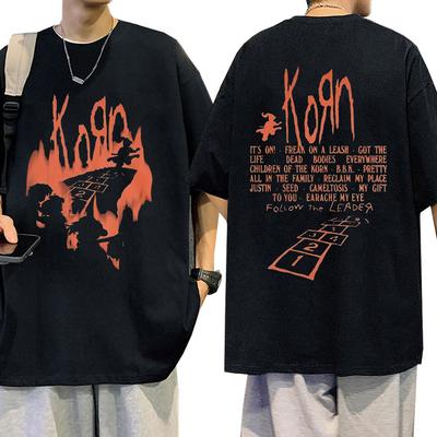 Korn Follow The Leader Album T Shirt Metal Gothic Rock Band T Shirts Men's Clothing Fashion Vintage Oversized T-shirt Streetwear