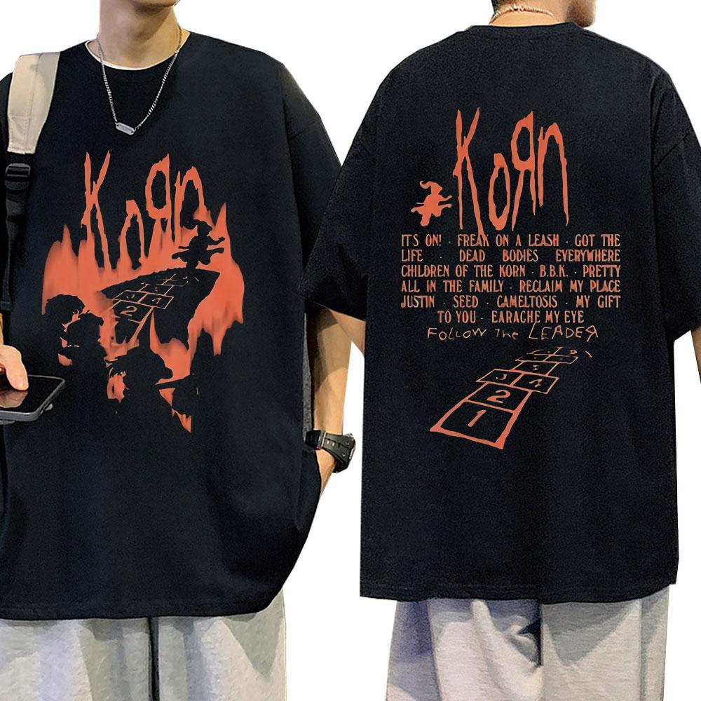 Korn Follow The Leader Album T Shirt Metal Gothic Rock Band T Shirts Men's Clothing Fashion Vintage Oversized T-shirt Streetwear