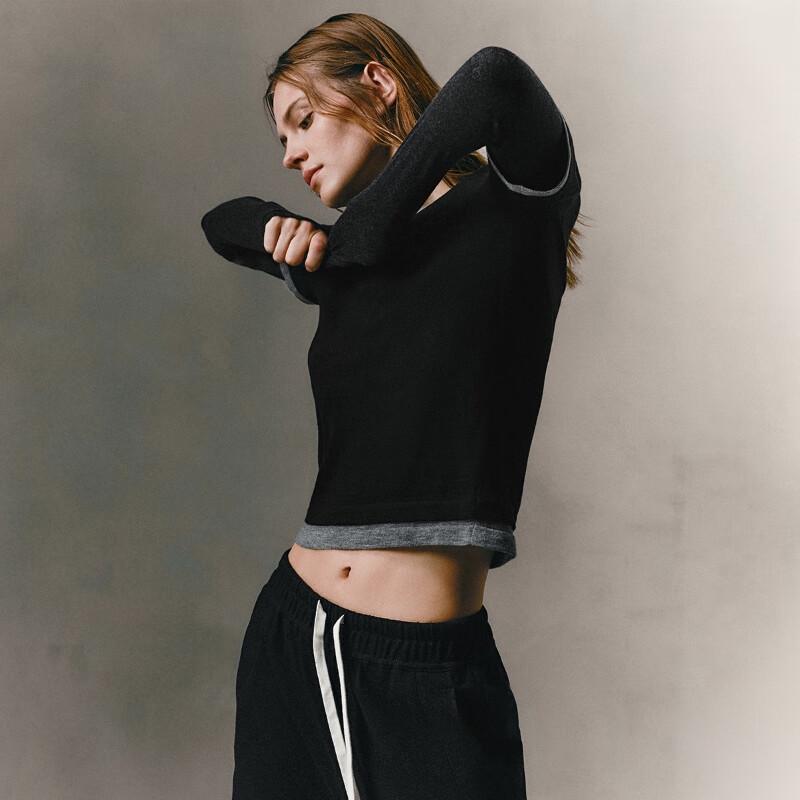 Only Women's Layered Color Block Round Neck Knit Sweater