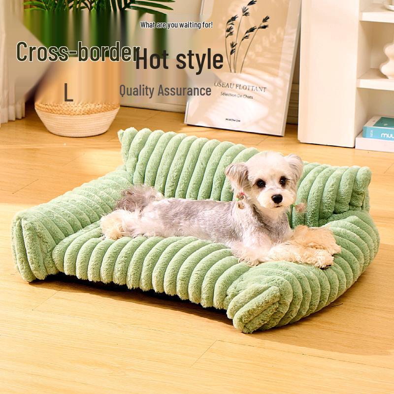 All-Season Striped Rabbit Fur Pet Bed: Winter Warm Sofa for Cats & Dogs