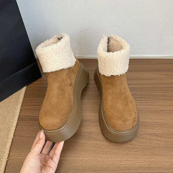 Women's large size soft sole heightening warm fur one winter non-slip snow boots plush lining outdoor sports fur cotton boots