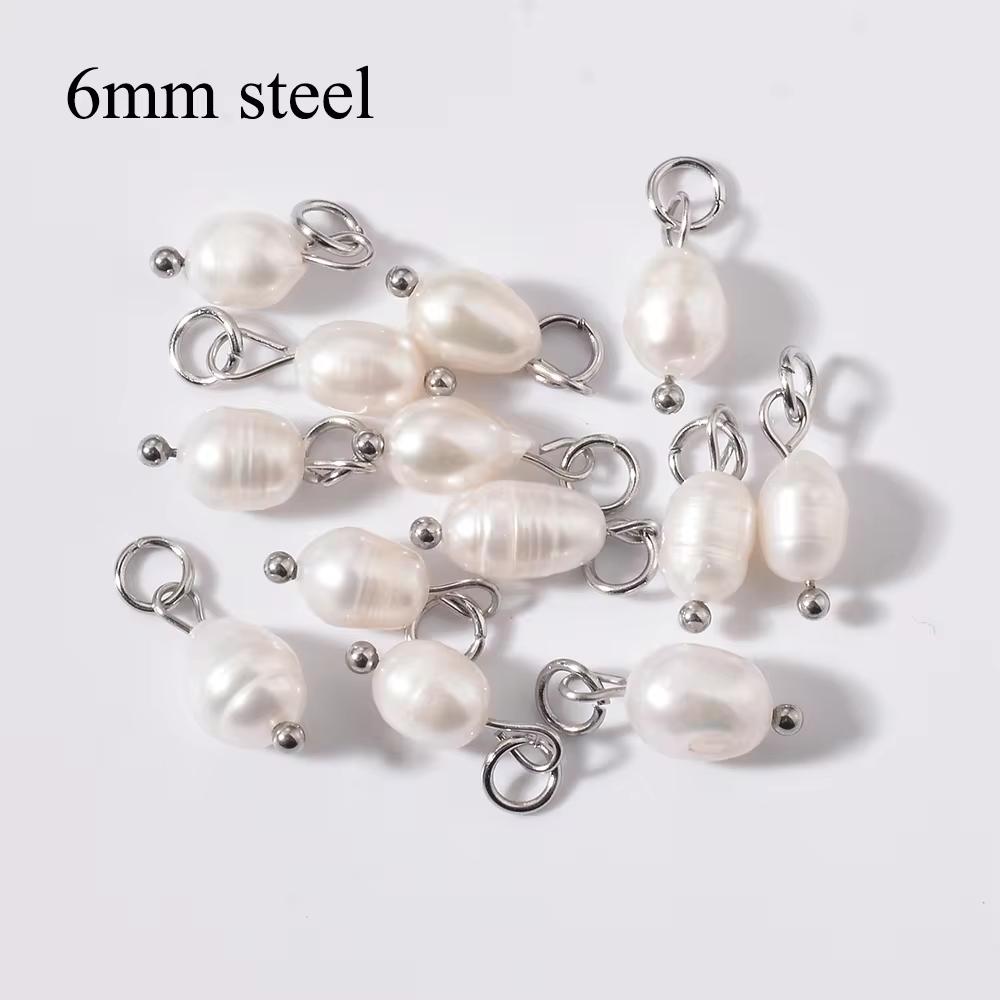 10Pcs/Lot Wholesale Natural Pearl Charm Stainless Steel Jewelry Making Bracelet Necklace DIY Bead Findings