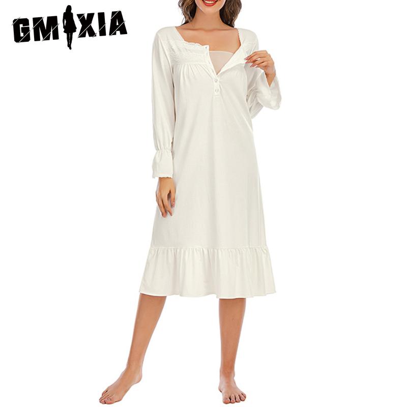 GMXIA Letní dámské tričko střední délky Dlouhé šaty Výstřih do V Bavlna Barevné blokování Sedmiminutový rukáv Noční košile Střední délka Domácí oblečení