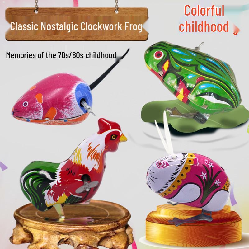 

Tiny Tin Frog Clockwork Toy – Retro 70s/80s Nostalgic Jumping Childhood Keepsake