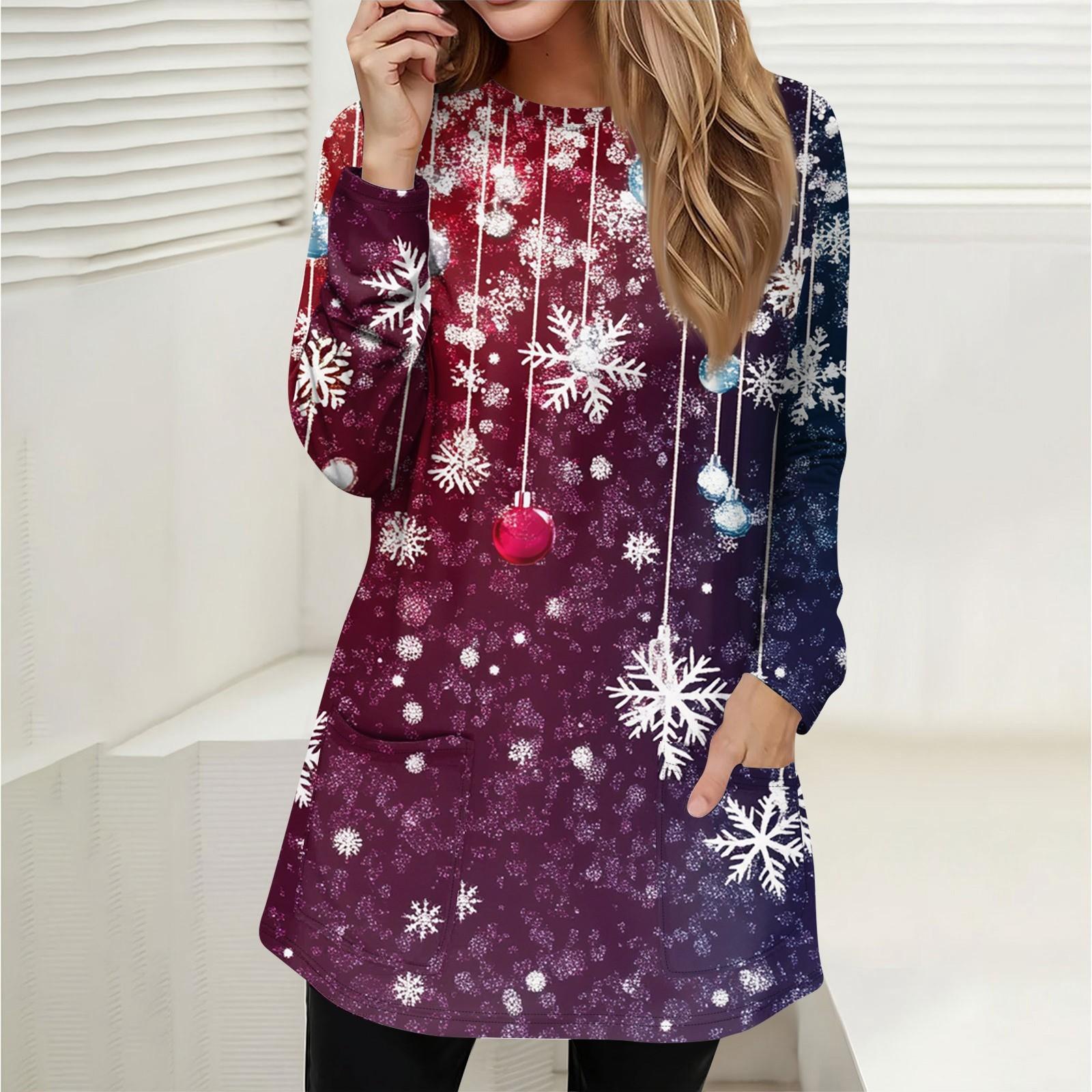 Женская толстовка, пуловер, спортивная одежда, карман, рождественский принт, повседневный топ с круглым вырезом и длинными рукавами S фиолетовый