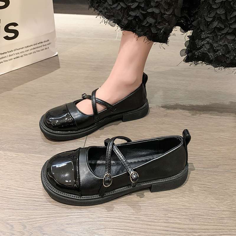 2025 Spring and Autumn Single Shoes Women's Flat-soled Small Fragrant Mary Jane Small Leather Shoes French Thick-soled Soft-soled Shallow Mouth W