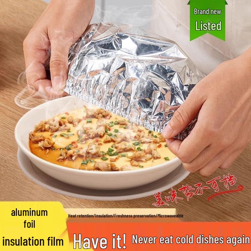 High Temp Resistant Aluminum Foil Cling Film for Food Insulation & Freshness, Thickened Universal Sleeve