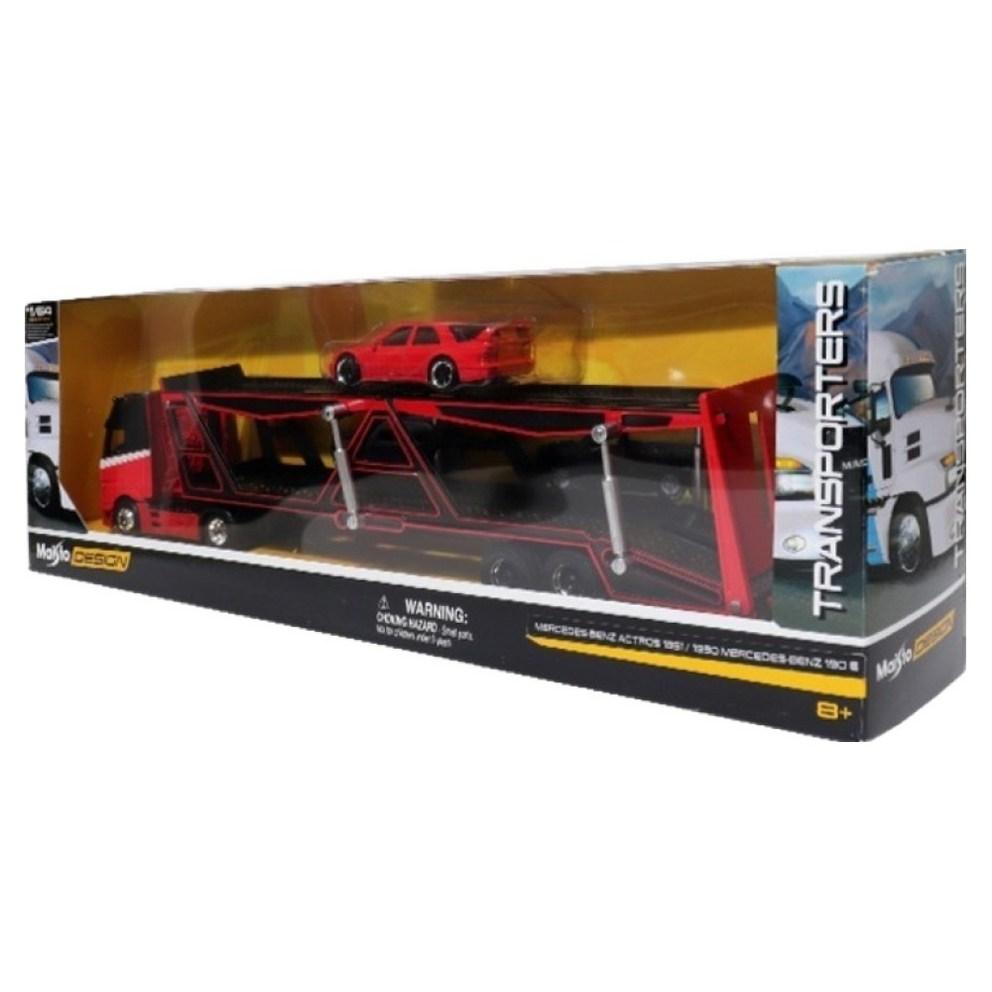 Maisto 1:64 Kovový model Mercedes-Benz Actros Přepravník Aut (Červené)