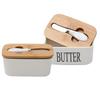 Butter Sealing Box Ceramic Butter Plate Wooden Lid and Cutter Cheese Storage Tray Butter Dish Container Box