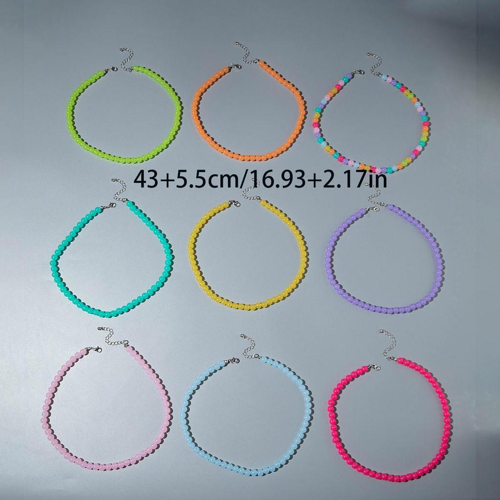Cross Border Summer Fresh Colorful Bead Necklace for Women's Seaside Vacation Fashion Dopamine Transparent Bead Matching Necklace