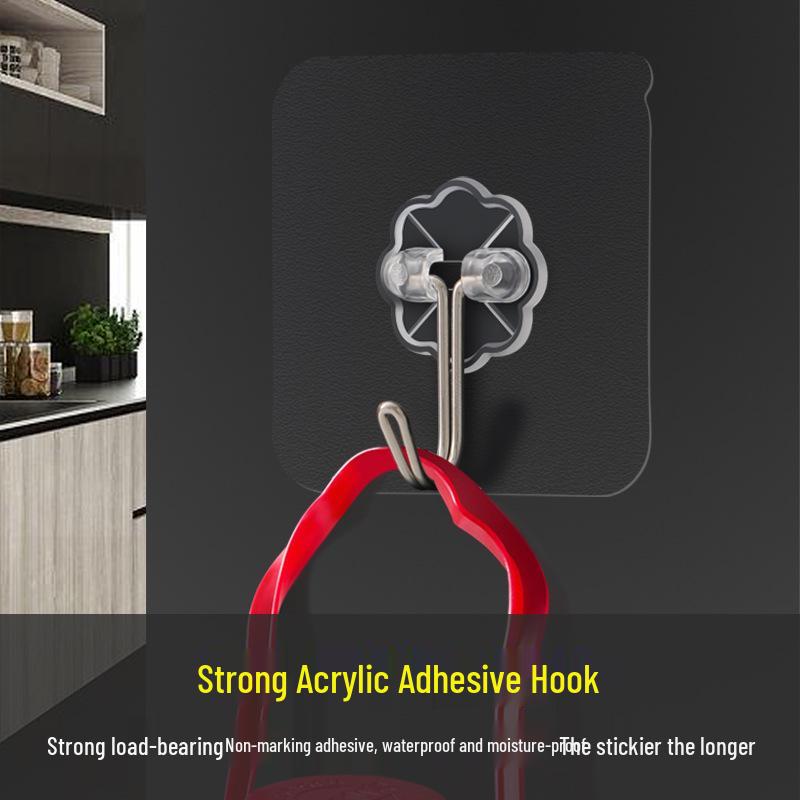Transparent No-Punch Adhesive Hook for Bathroom or Kitchen