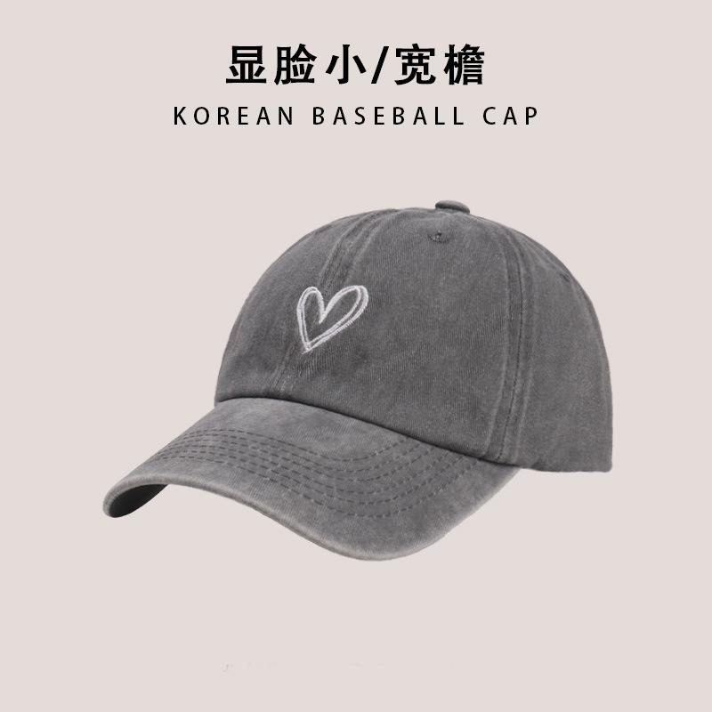 Washed Hat Women's Big Head Circumference Cap Retro Sweet Cool Babe Love Soft Top Baseball Cap Shows Small Face