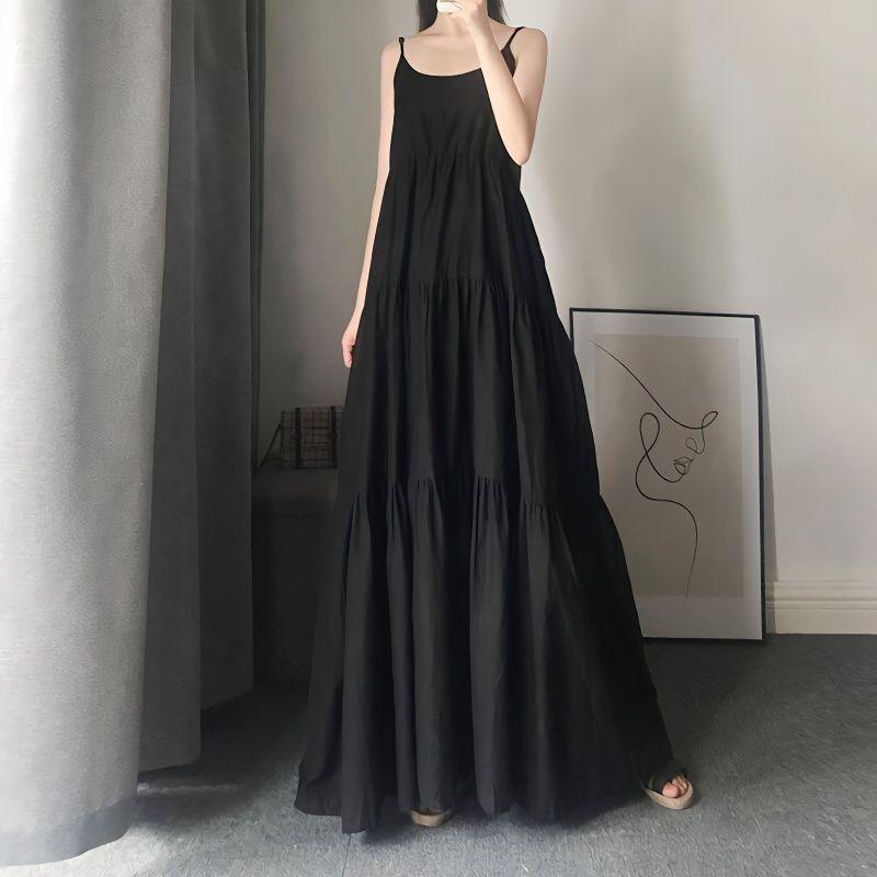

Plus Size Summer Dark Yamamoto Style Ankle-Length Maternity Camisole Dress M (suggested 80-100 jin) чёрный