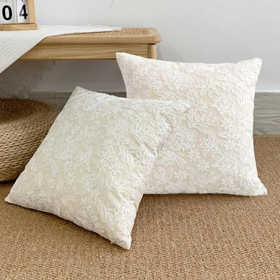 Pillowcase Floral Embroidery French Style Hidden Zipper Square Shape Living Room Bedroom