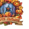 Maple Leaf Halloween Sign Wooden Hanging Decor Sign, Spooky Black Cat Pumpkin Witch Ghost Ornaments Easy Install with Jute Rope, Festive