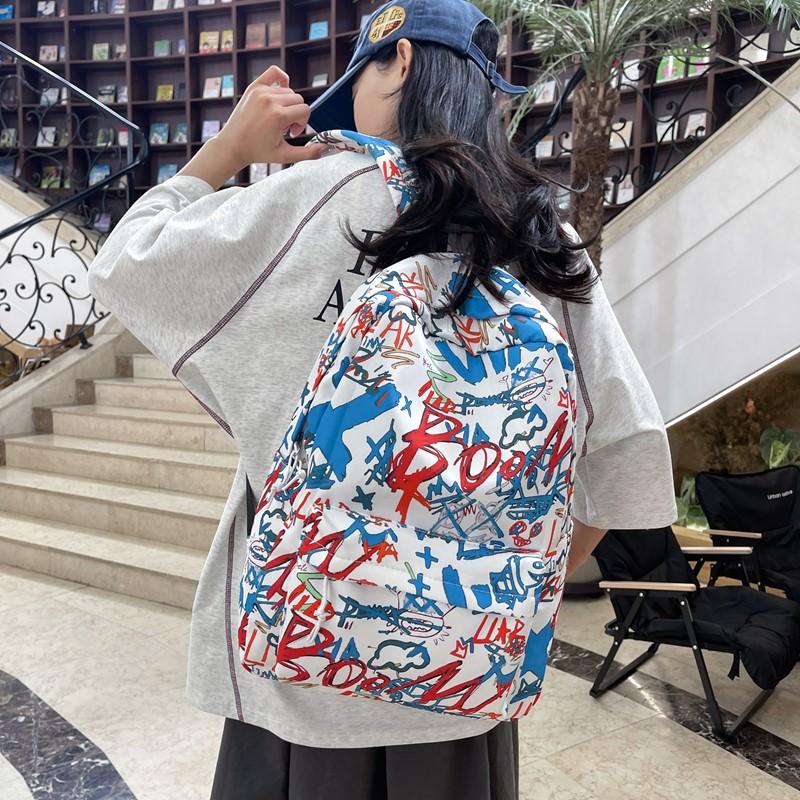 Graffiti Print Backpack Junior High School Student Lightweight Schoolbag Men and Women Large Capacity Backpack