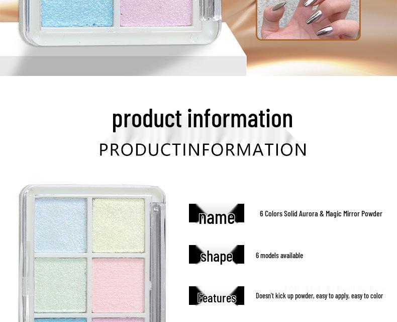 6-Color Magic Mirror Powder Set: Ultra-Bright Nail & Eyeshadow Palette with Aurora and Gold Ripple Effects