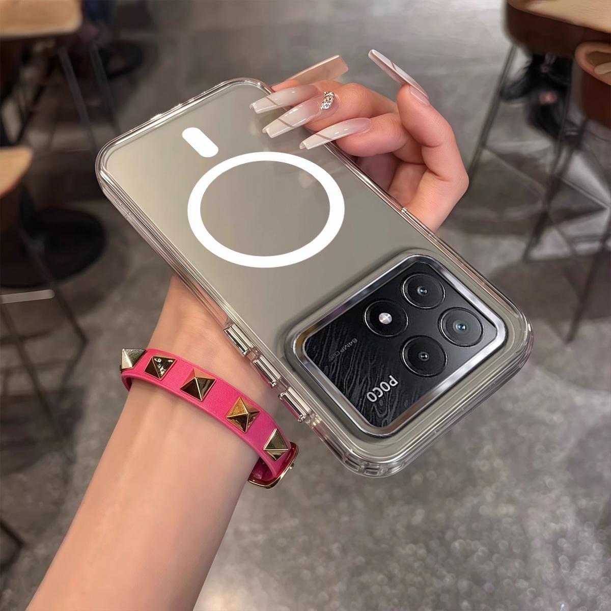 Case for Xiaomi POCO X6 Pro 5G Minimal Semi-Transparent Magnetic Casing Raised Electroplated Lens Bezel Anti-Slip Drop Resistant Protective Shell POCO X6 Pro 5G