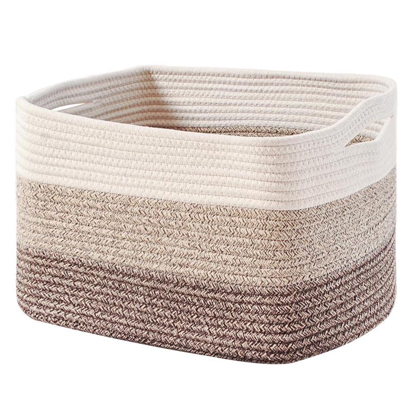 Rectangular Woven Storage Basket with Hollow Handles for Laundry and Toys