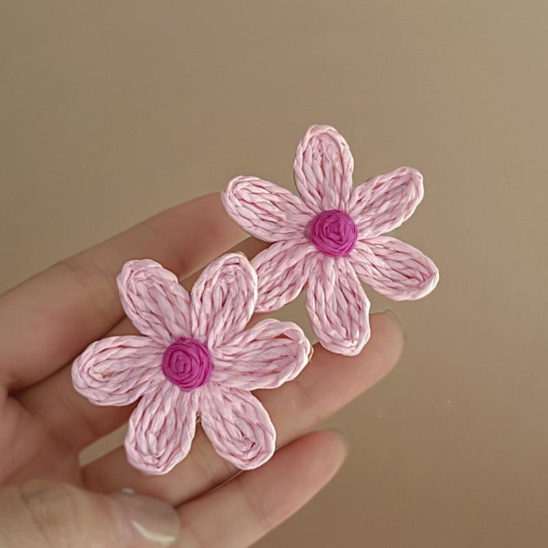 

Срібні сережки з діамантами та рожевими квітами - Ніжний солодкий дизайн у стилі Морі для жінок