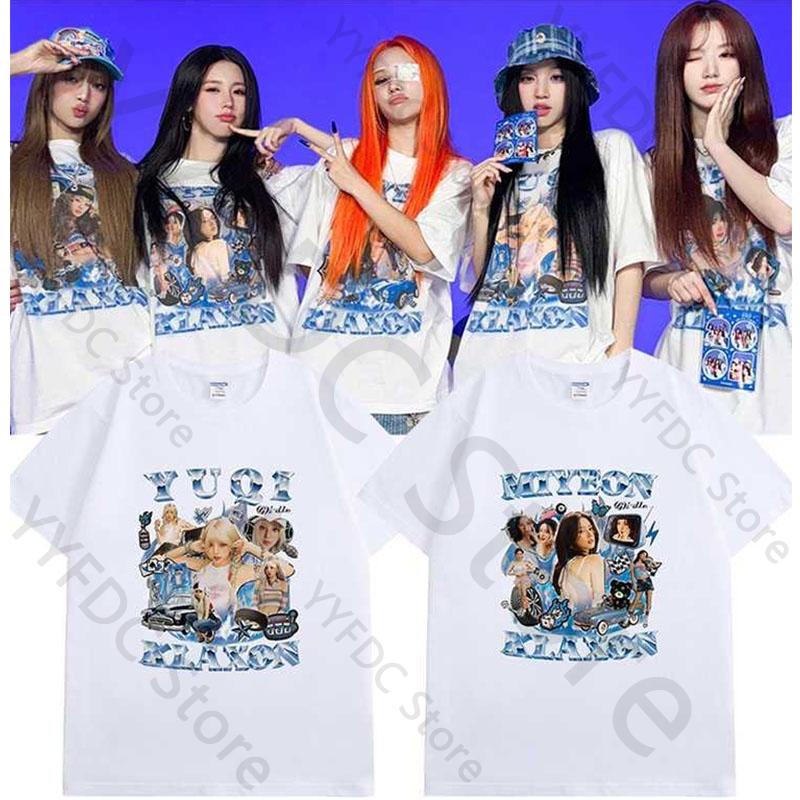 GIDLE T Shirt Fashion Retro Y2k MIYEON YUQI MINNIE SOYEON SHUHUA Print Tshirt Women Unisex Kpop Summer Cotton Short Sleeve Tee Top