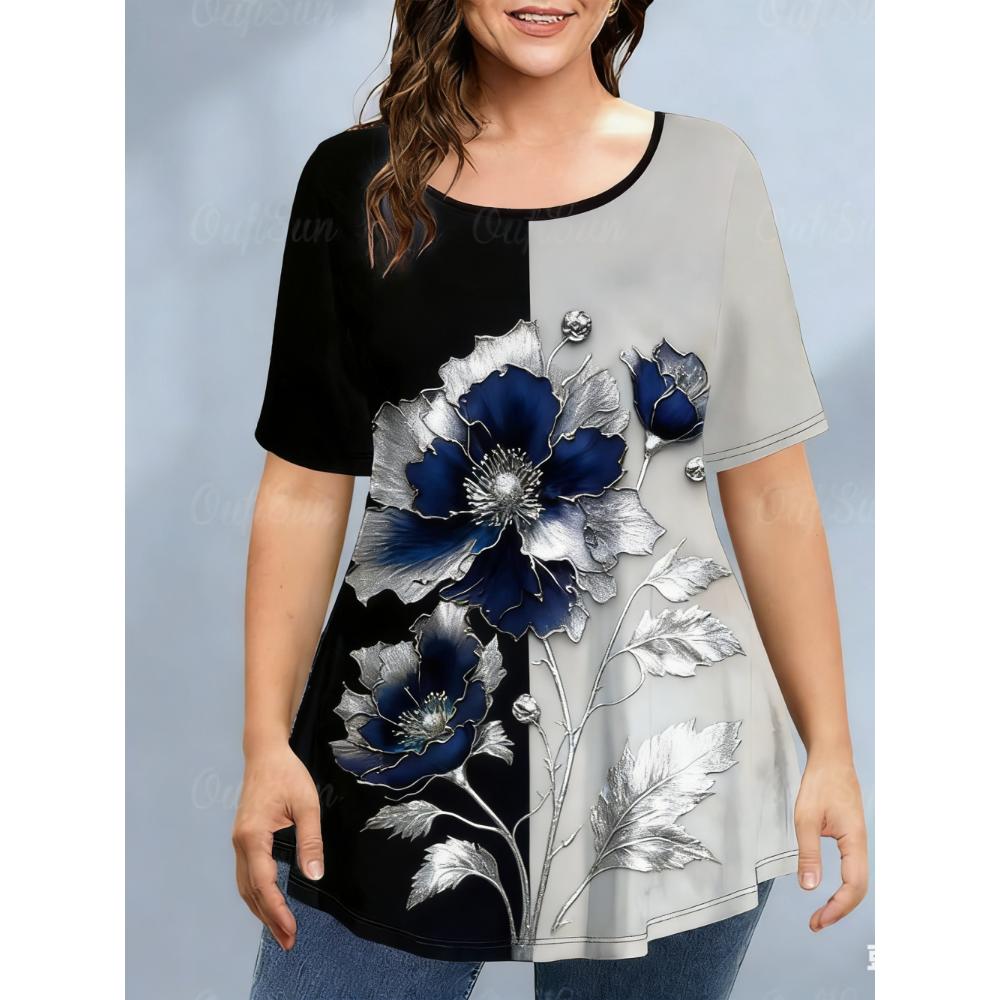 Ladies Summer Printed Large Loose Casual T-shirt Fashionable Comfortable Soft Breathable Short Sleeved T-shirt