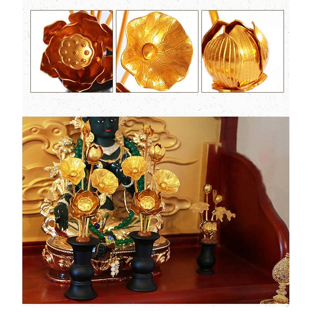WILLRAY Lotus Flower Set, Buddhist Altar Accessories, Set of 2, Gold-Plated Lotus Flowers, Buddhist Altar Accessories, Buddhist Memorial Service,