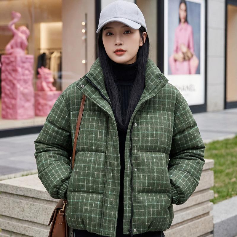 Winter new plaid cotton clothes women's short thickened warm stand-up neck cotton-padded clothes jacket loose casual bread clothes