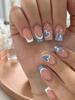 24PCS Short Square Press On Nails, Heart Pattern Design, Reusable Acrylic False Nails Kit for Women Gift