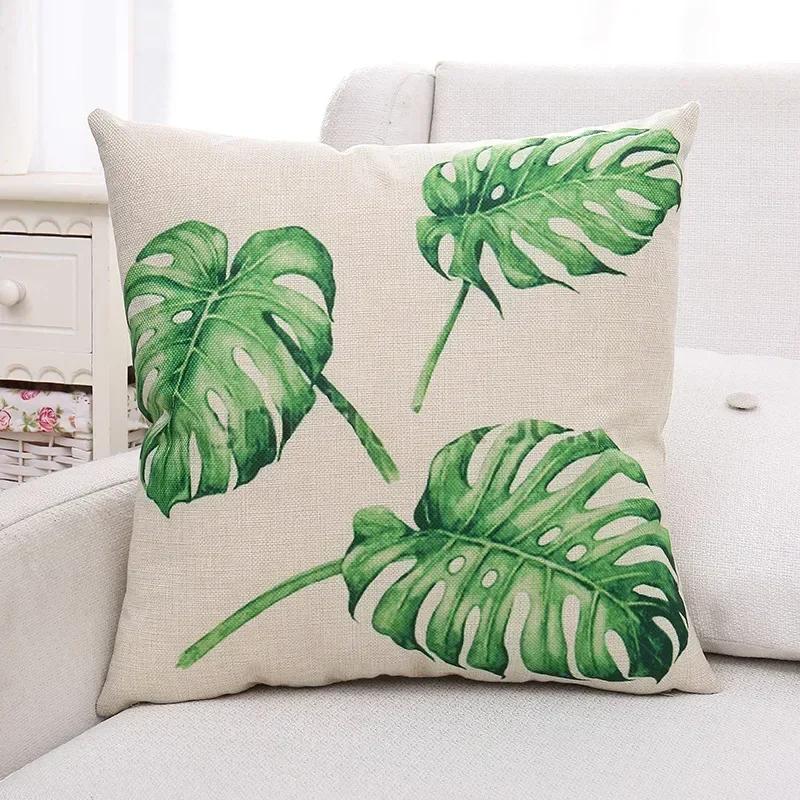 Green Plants and Flowers Cotton and Linen Pillow Customized Linen Car Pillow Sofa Pillow Cover Home Decoration