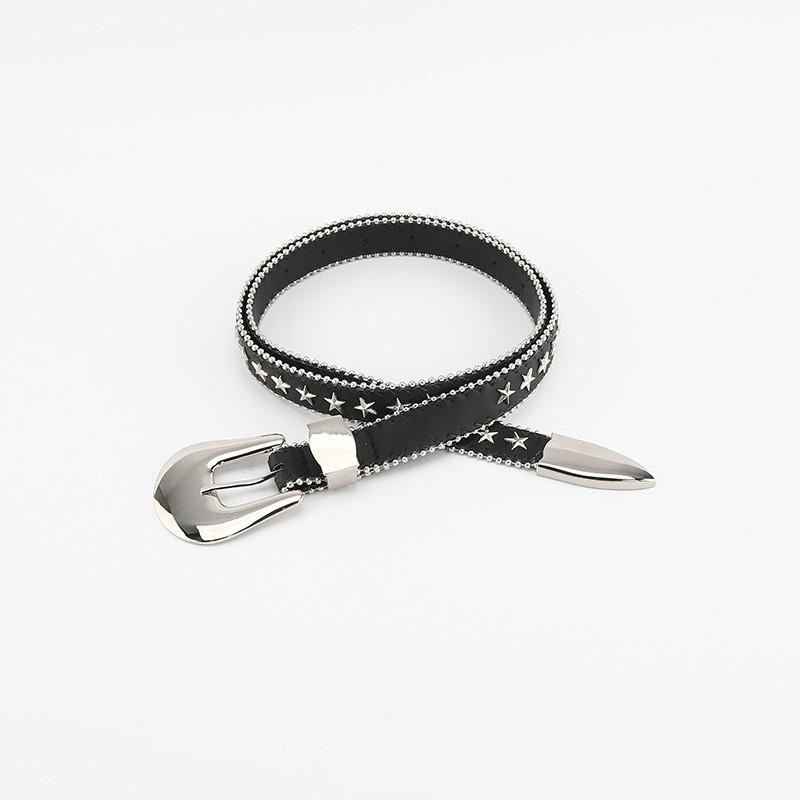 Belt Star Rhinestone Womens Casual Versatile Jeans Small Belt Leather Imitation