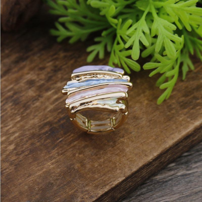 Hot-selling enamel color square geometric line elastic ring, versatile creative irregular line ring for men and women