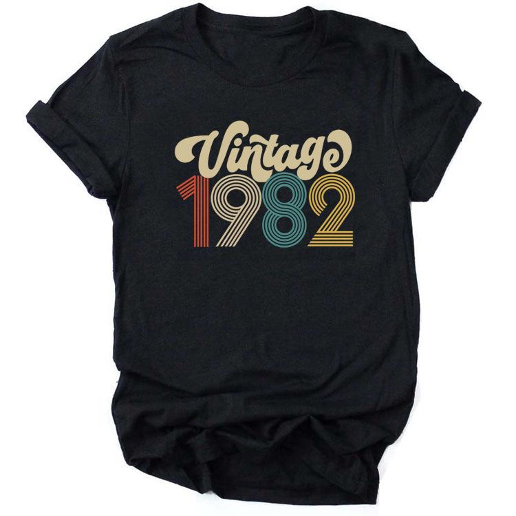 Camiseta De Aniversrio Vintage 1970 Feminina Top Grfico Preto Harajuku Festa De Aniversrio De Quarentena Streetwear Casual